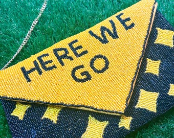 Pittsburgh Beaded Clutch Purse – Football Here We Go Beaded Bag | Steel City | Game Day Crossbody | Pittsburgh Fan Gift | Full Count Threads