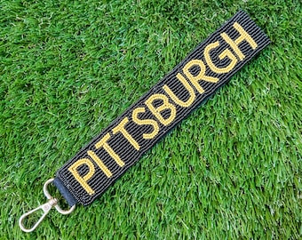 Pittsburgh Beaded Keychain | Black & Gold Wristlet Keychain | Pittsburgh Fan Gift | Game Day Keychain | Yinzer Accessories