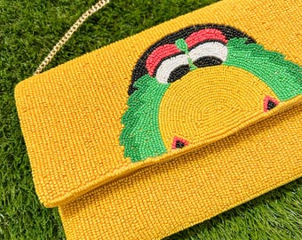 PRE ORDER - Pittsburgh Beaded Clutch Purse – Baseball Mascot Hand Beaded Bag | Game Day Crossbody | Pittsburgh Fan Gift | Full Count Threads