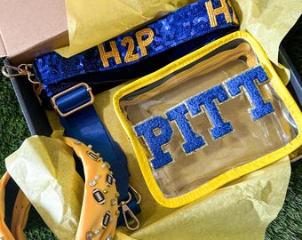 Pitt Fan Christmas Gift | Clear Stadium Bag Gift Set | University of Pitt Game Day | Football Headband | Beaded H2P strap