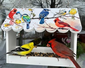 Comedero para pájaros de ventana: diseño de techo festoneado, fácil llenado interior