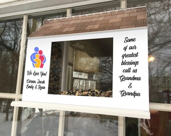 Comedero para pájaros de ventana "Abuelos", texto y foto personalizados (diseño duradero para exteriores)
