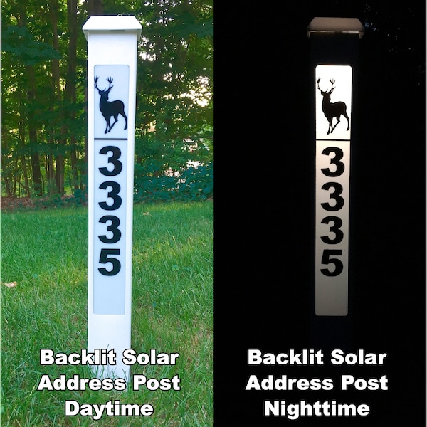 SOLAR ADDRESS SIGN | Led  | Illuminated Address Sign | Solar Powered Street Number Post | Lighted Yard Sign