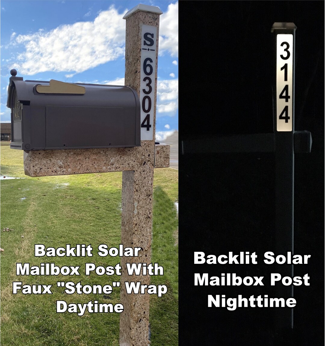 SOLAR ADDRESS Mailbox Post Led Illuminated Address Sign Solar Powered Street Number Post Lighted Yard Sign 6 Wrap Options Etsy UK