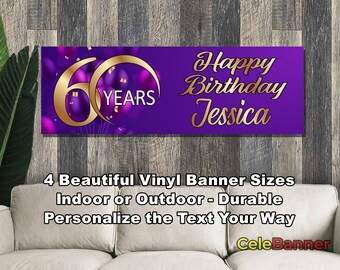 Banner de feliz cumpleaños, 4 tamaños, vinilo personalizado para decoración de fiestas en interiores y exteriores, nombre y edad personalizados, CB105