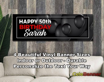 Banner de feliz cumpleaños, 4 tamaños, vinilo personalizado para decoración de fiestas en interiores y exteriores, nombre y edad personalizados, CB101