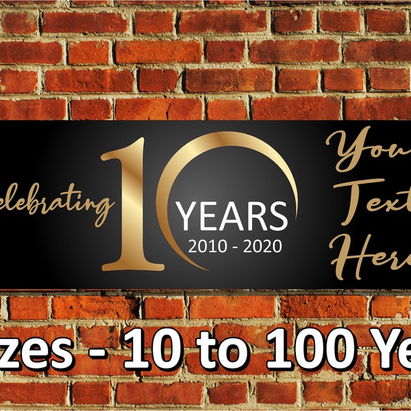 AB101  - Custom Anniversary Banner, 10, 20, 30, 40, 50, 60, 70, 80, 90, 100 Years - 4 Sizes - Beautiful, Retirement Personalized