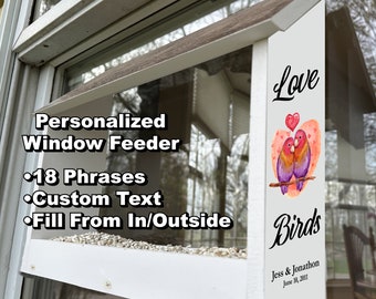 Comedero para pájaros Love Birds para ventana: personalizado con 18 frases personalizadas