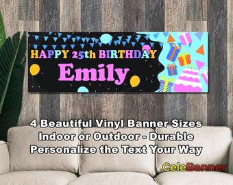 Letrero de feliz cumpleaños, 4 tamaños, vinilo para decoración de fiestas en interiores y exteriores, personalizable con nombre y edad, CB116