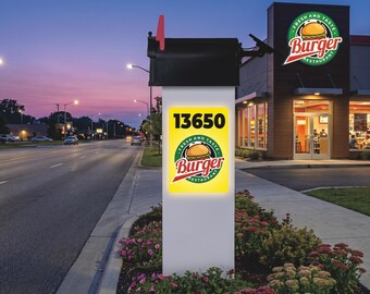 Solar Backlit Mailbox Post: Business Logo or Custom Graphic Personalized Address Sign