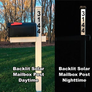 SOLAR ILLUMINATED ADDRESS Mailbox Post | 10 Post Colors | Solar Powered Street Number Post | Lighted Yard Sign | Led Lighted Yard Sign