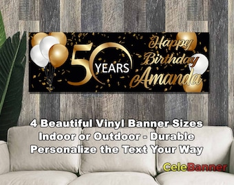 Banner de cumpleaños de vinilo personalizado, decoración de fiesta personalizada, CB107