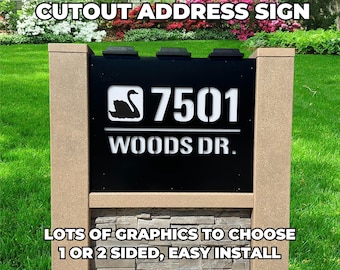 Letrero de dirección LED: energía solar, números iluminados - Base de piedra artificial