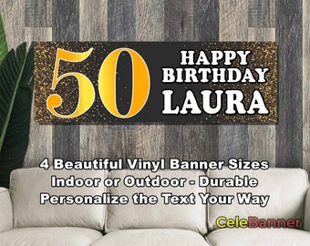 Letrero de cumpleaños personalizado en vinilo, 4 tamaños, decoración para fiestas en interiores y exteriores, nombre y edad personalizados, CB134