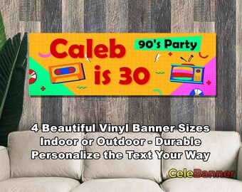 Banner de feliz cumpleaños, 4 tamaños, vinilo personalizado para decoración de fiestas en interiores y exteriores, nombre y edad personalizados, CB123