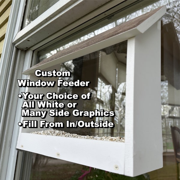 Window Bird Feeder | Beautiful Solid Building Grade PVC | Can Be Filled From Inside/Outside | A portion of proceeds sent to a bird sanctuary