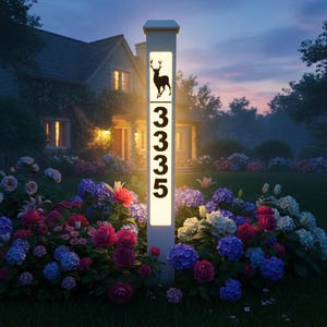Solar LED Premium Window Address Sign: Tall Lighted House Number Post