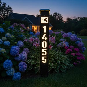 Solar LED Address Sign: Tall Lighted Cutout House Number Post, 4 Sizes ...