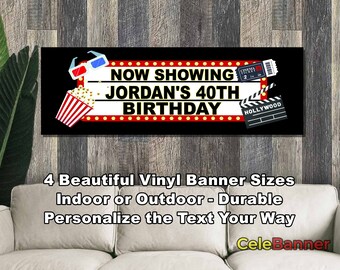Banner de feliz cumpleaños, 4 tamaños, vinilo personalizado para decoración de fiestas en interiores y exteriores, nombre y edad personalizados, CB127