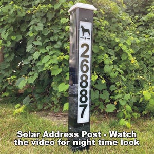 Tall SOLAR POWER LED Premium Address Sign, Wrapped or White Post colors, Yard Sign Driveway Pylon Post, 32&quot;/42&quot;/60&quot;/72&quot;, 1 or 2 sided