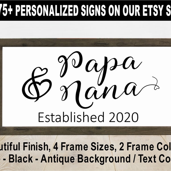 Papa & Nana Established Farmhouse Sign - 4 Sizes, Weathered Wood or Dark Java Look Frame, Baby, Wall Decor, New Grandpa Grandma - HS12011