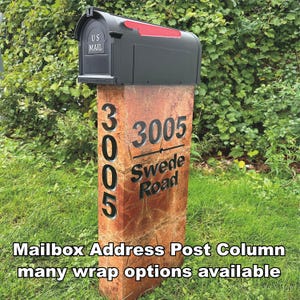 Wrapped Mailbox Post & Mailbox, Choice of Wrap Layouts, 2 sided, Personalized, Modern Column Style, beautiful, vibrant, lasts years
