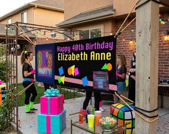 80's Birthday Banner, Personalized Retro Party Decoration (Indoor/Outdoor Vinyl)
