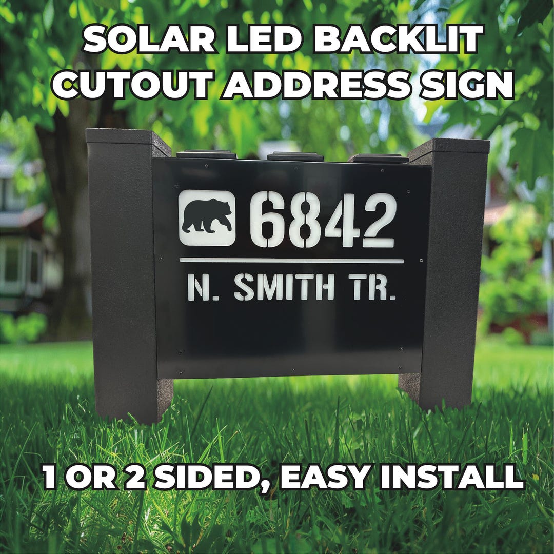 Solar Power Address Sign: LED Lighted Cutout Numbers, 24