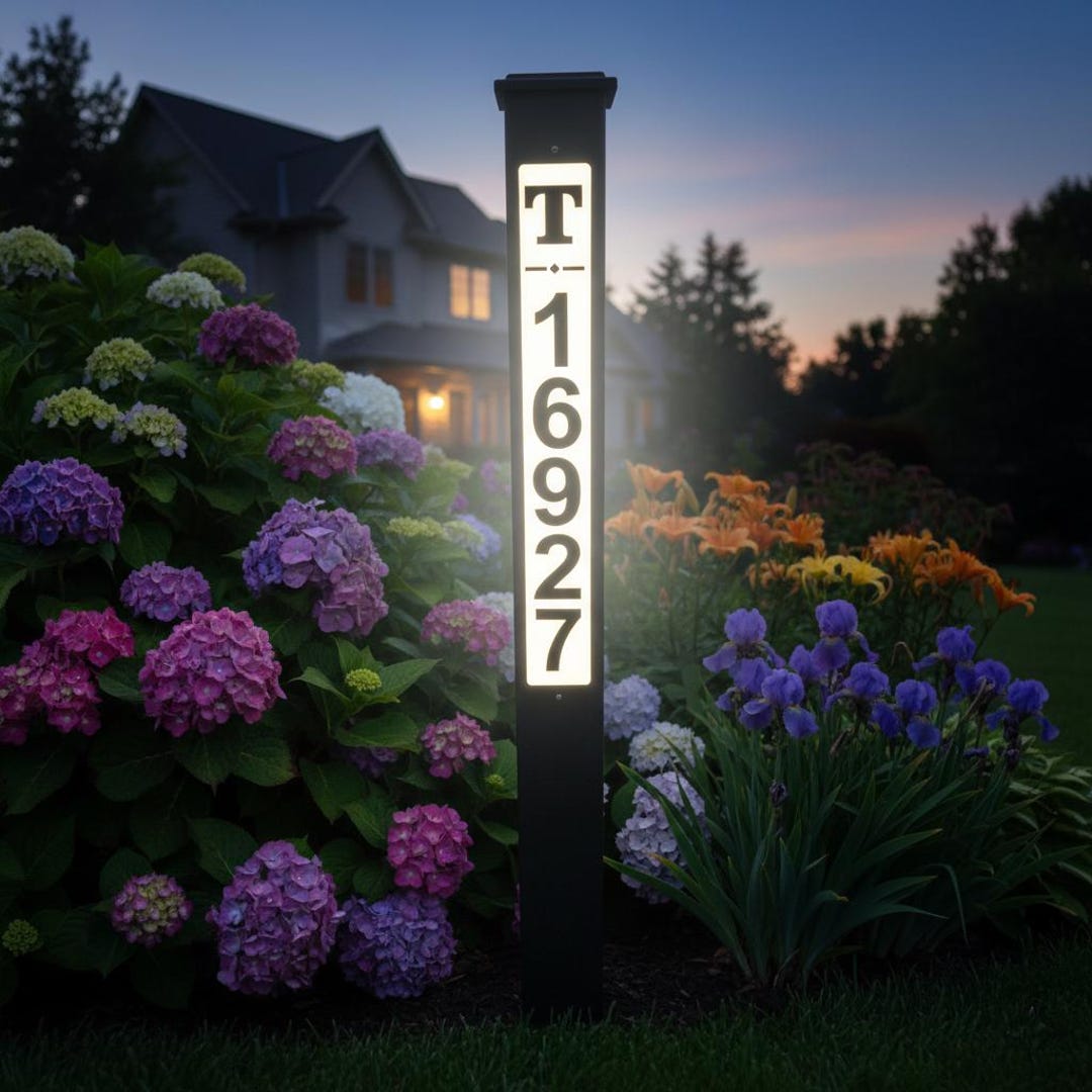 Solar LED Address Sign Post, Window Style Outdoor House Number, 4 Sizes ...