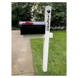 Custom Mailbox Post, Non-Solar White PVC, 2 sided Custom Address/Graphic - 3 Mailbox Colors, Optional Sign and Bracket