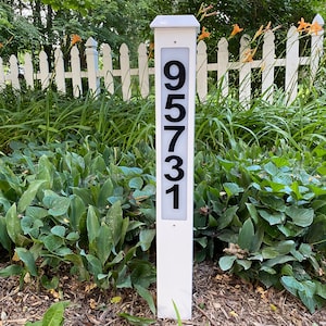 Best LED SOLAR POWERED Tall Lighted Address Sign, Cool Illuminated House Number Column, Yard Driveway Pylon, 32&quot; tall , 1 or 2 sided