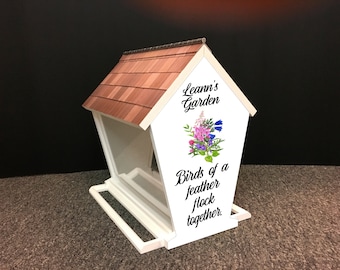 Personalized Bird Feeder w/Choice of Bird, Flower & Saying | Solid Building Grade PVC | Includes Multiple Mounting Options | Lasts Years