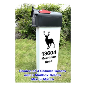 Mailbox and Mailbox Post, Personalized Address/Graphic, 3 baked on aluminum color outside finishes, 2 sided, Modern Column Style lasts years