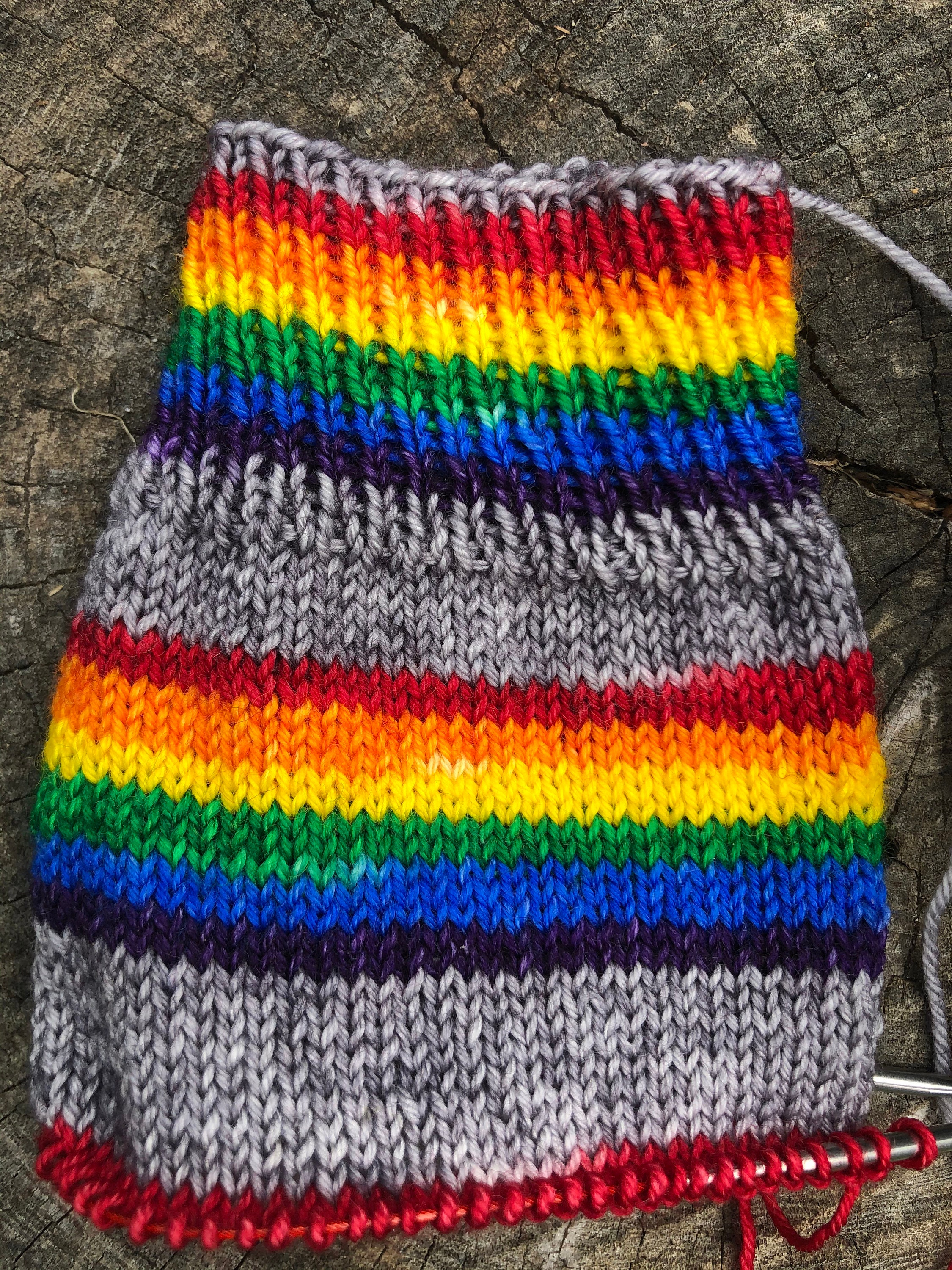 Knitting up a tank with some self striping rainbow gradient yarn I dyed :)  : r/knitting
