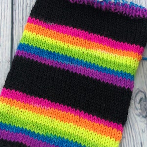 Hand dyed self striping neon, fluorescent, rainbow, black, sock yarn