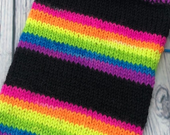 Hand dyed self striping neon, fluorescent, rainbow, black, sock yarn
