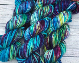Hand dyed variegated super bulky, bulky, worsted yarn