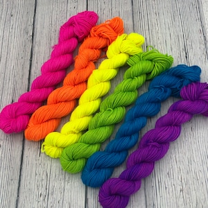 Hand dyed fluorescent rainbow mini set