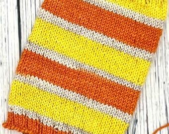 Hand dyed self striping orange, yellow, sock yarn “candy corn”