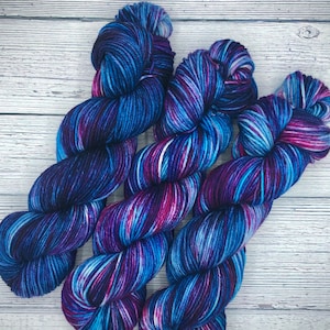 Hand dyed variegated yarn sock, dk, worsted, bulky, super bulky