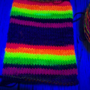 Hand dyed self striping grey, fluorescent rainbow sock yarn image 5