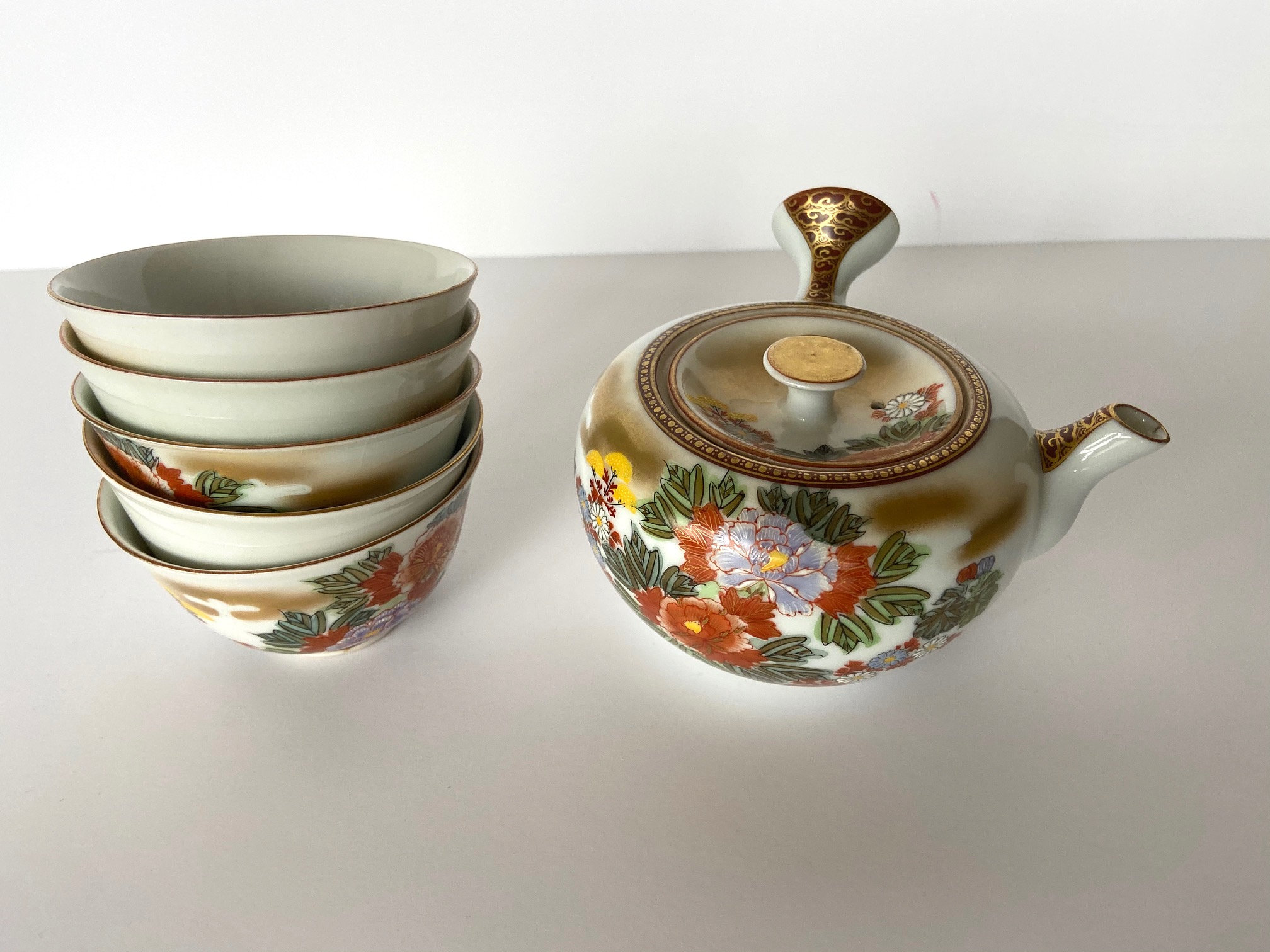 Antique Japanese Ecru Porcelain Gold Floral Tea Set Etsy