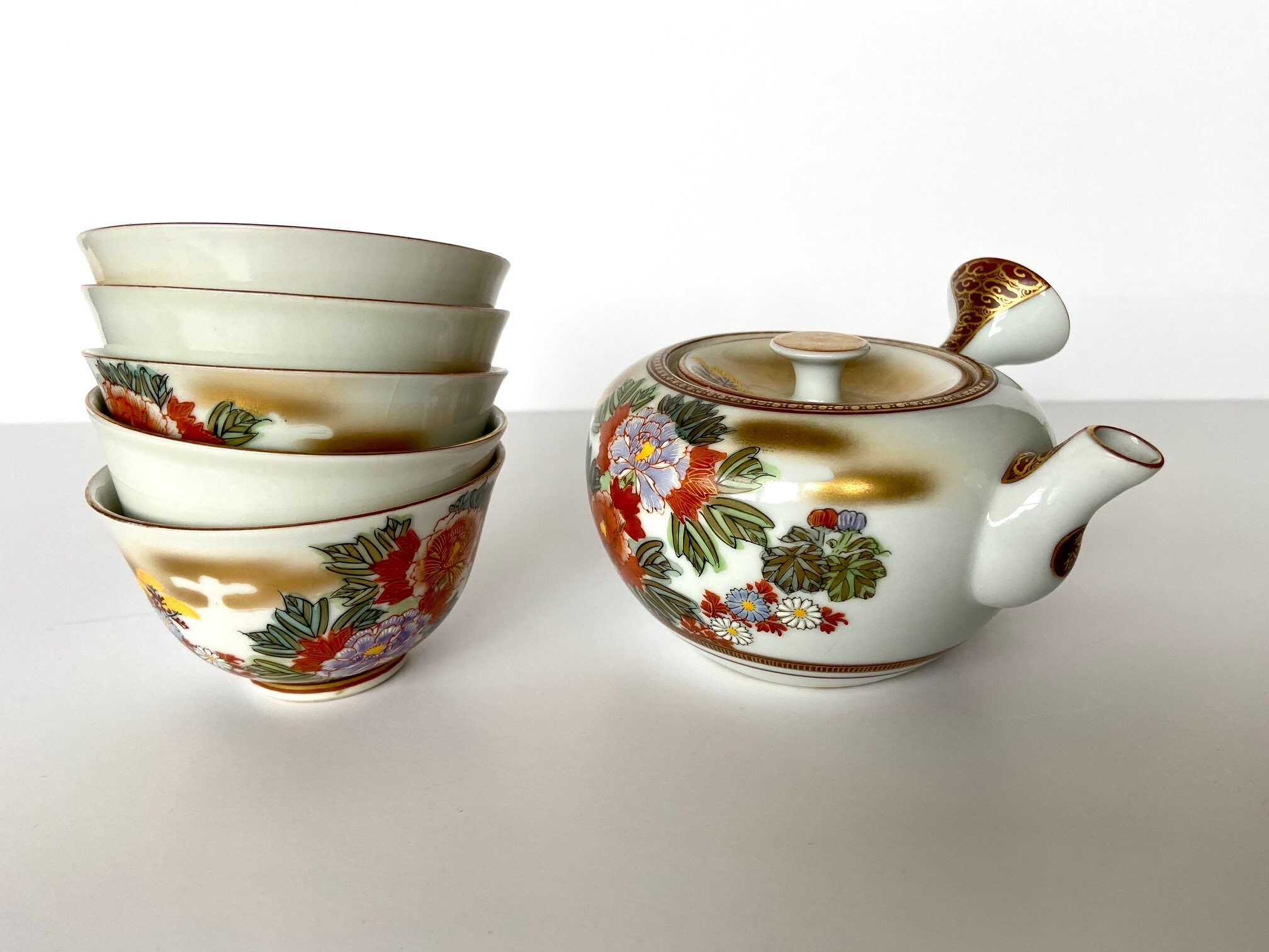 Antique Japanese Ecru Porcelain Gold Floral Tea Set - Etsy