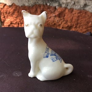 Boxer dog English Crested China Bulldog, Bull Terrier, Heraldic Souvenir China &quot;The Forts Box Hill&quot;  Surrey Eng, C Mc D Mann & Co Hanley