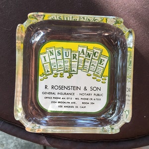 Vintage 1950&#39;s Glass advertising - Los Angeles CA Insurance, Perfect condition, Jewelry Dish, Desk Accent, Bistro, mid century