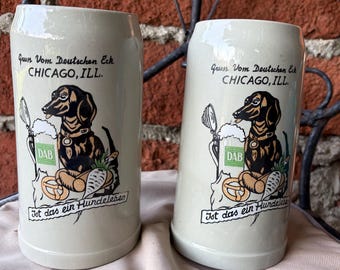 Set of 2 LARGE Dachshund Vintage Beer Steins, Made in Germany from restaurant Von Deutschen Eck in Chicago Illinois, Dog lover, Breweriana