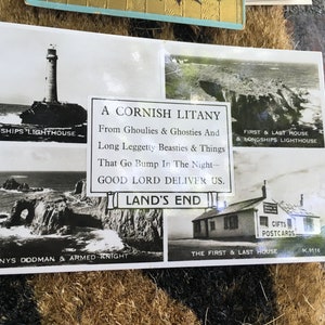 Carte postale de Cornouailles 1957 « A Cornish Litany », Cachet de Penzance, Land's End, Cornouailles