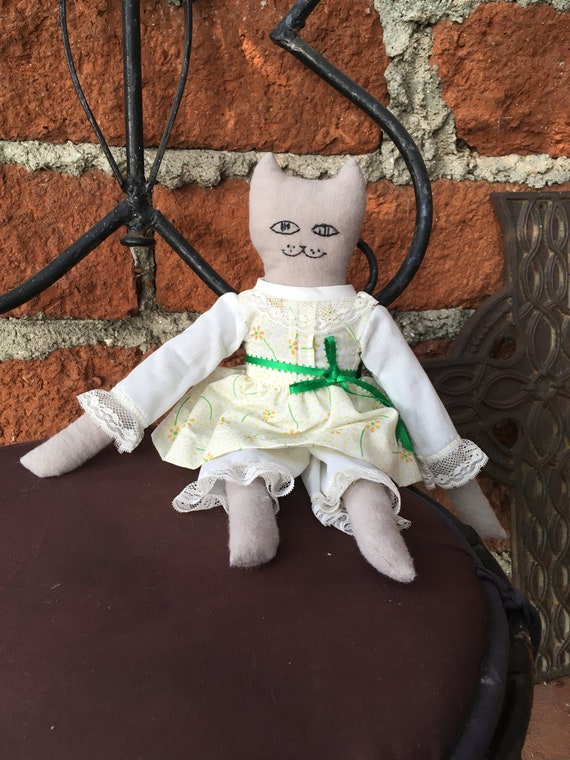 Vintage Cat Doll Primitive Handmade in Original Clothes Etsy