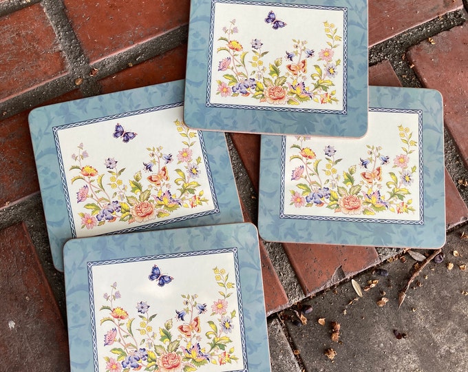 New Vintage Aynsley Set of 4 no Box Place Mats, Acrylic Finish cottage Garden Cork Bottom