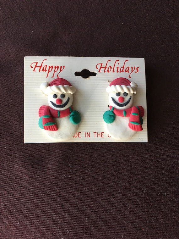 Snowman Drop Earrings, New Vintage, Christmas Earrings, Clay Earrings, Christmas Accessories, Festive Holiday Earrings, Frosty Snowman